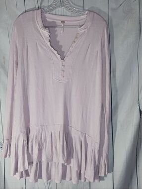 Free People Your Girl Ruffle-Hem Long Sleeve Tunic Boho Oversized Top